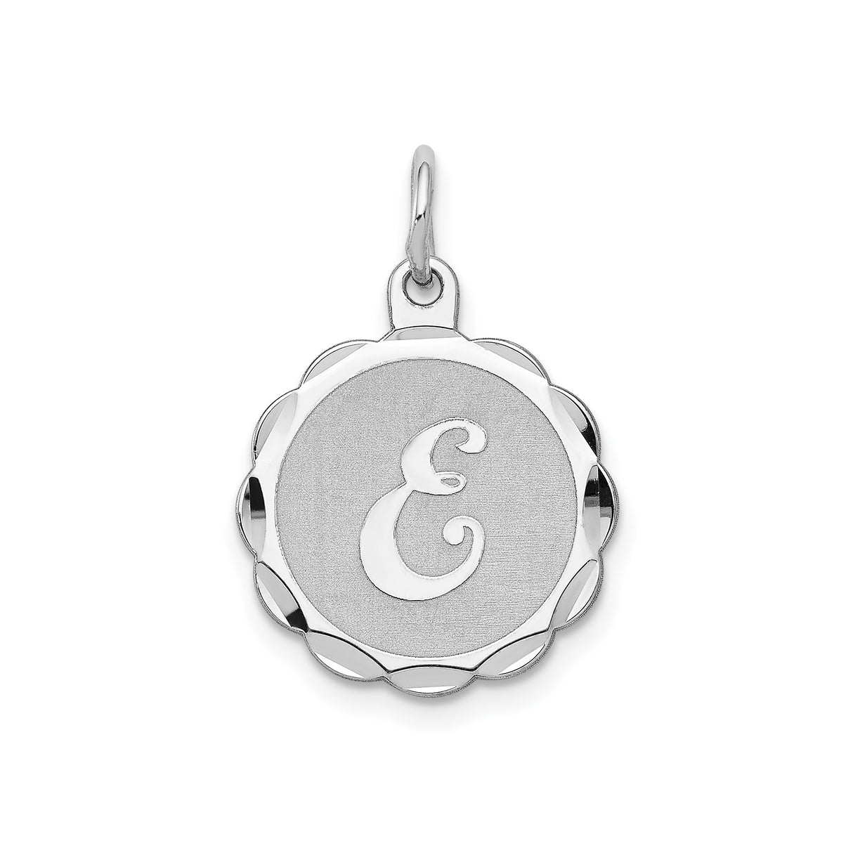 Sterling Silver Pendant with Script Letter E, Scalloped Round Initial Charm for Women