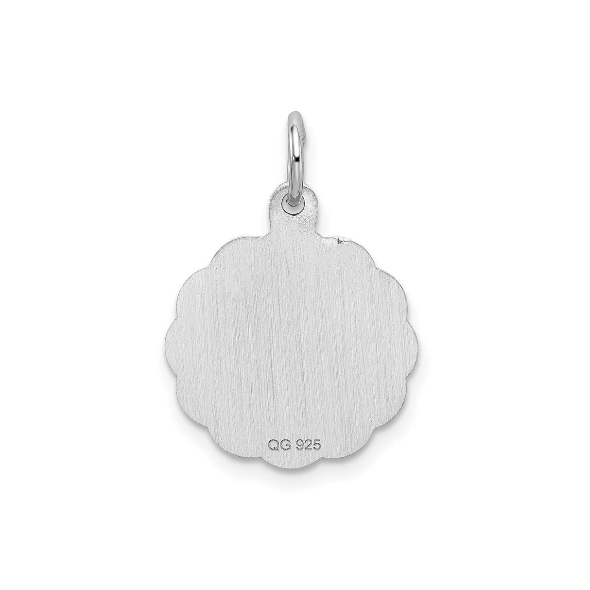 Sterling Silver Pendant with Script Letter G and Diamond-Cut Scalloped Border