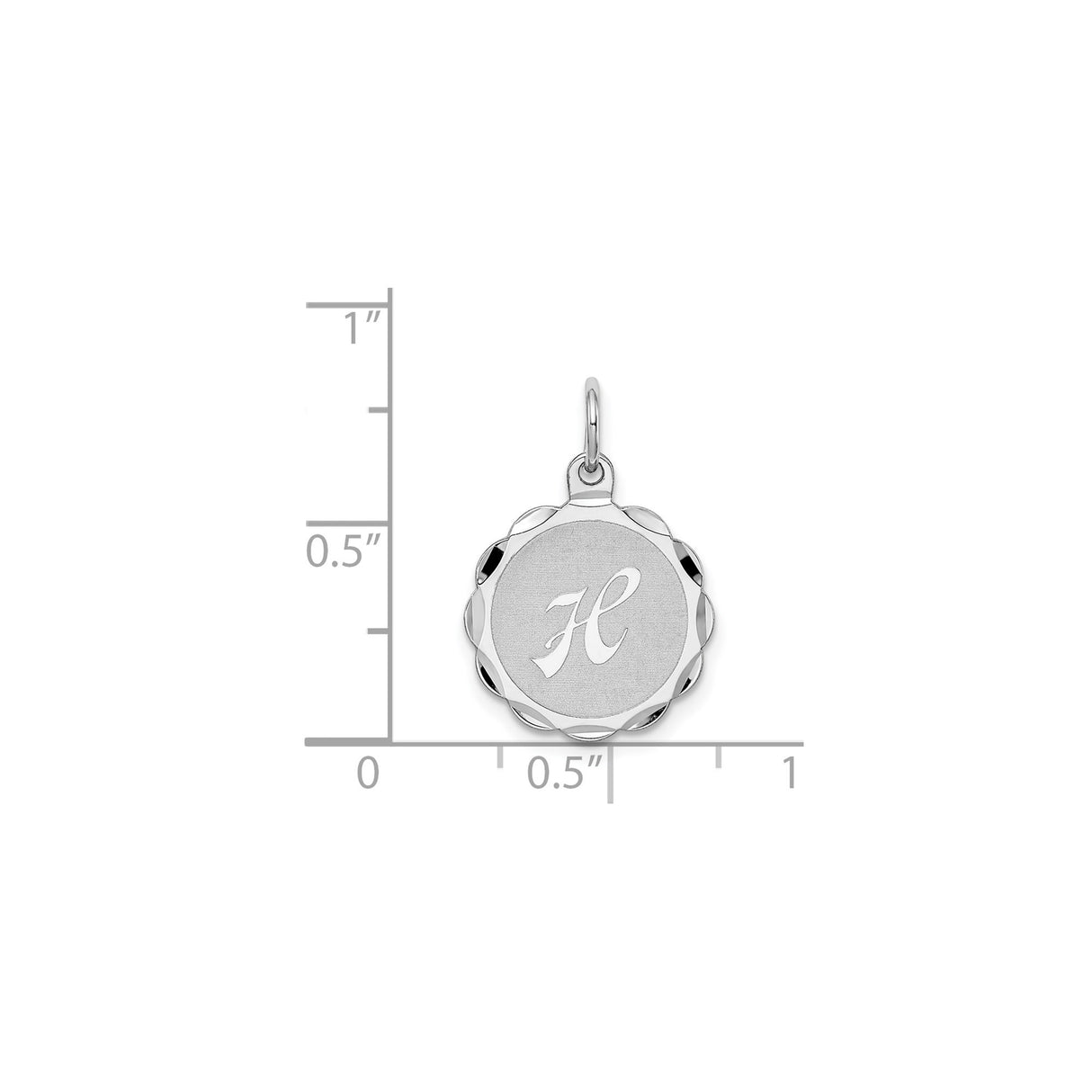 Sterling Silver Initial H Pendant with Scalloped Round Border, Script Letter Charm