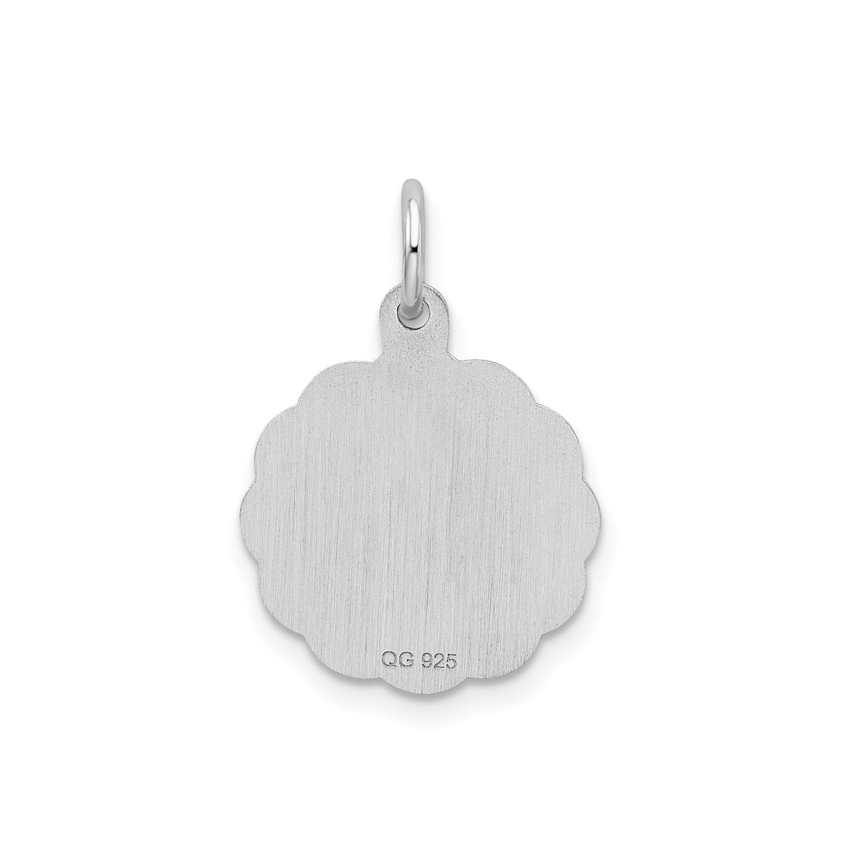 Sterling Silver Round Pendant with Script Letter L and Scalloped Border Charm