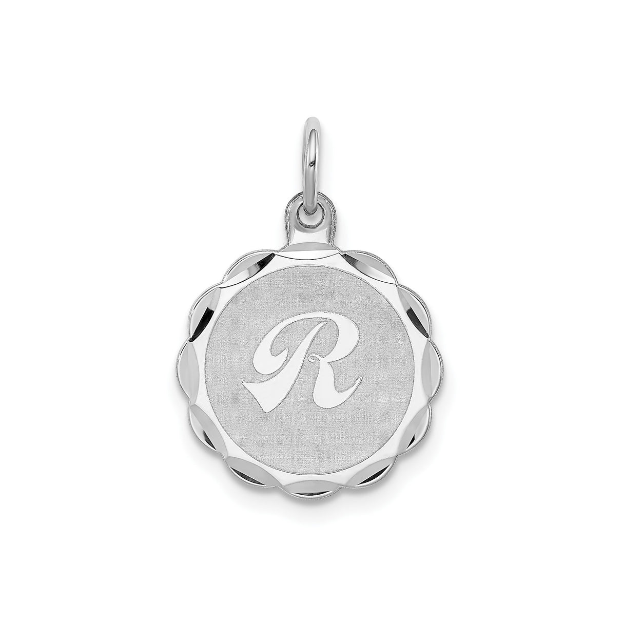 Sterling Silver Script R Pendant with Scalloped Edge, Customizable Initial Charm