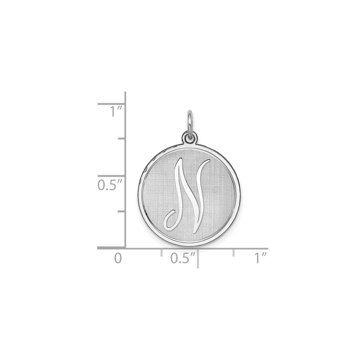 Sterling Silver Round Pendant with Script Letter N Monogram, Unisex Charm