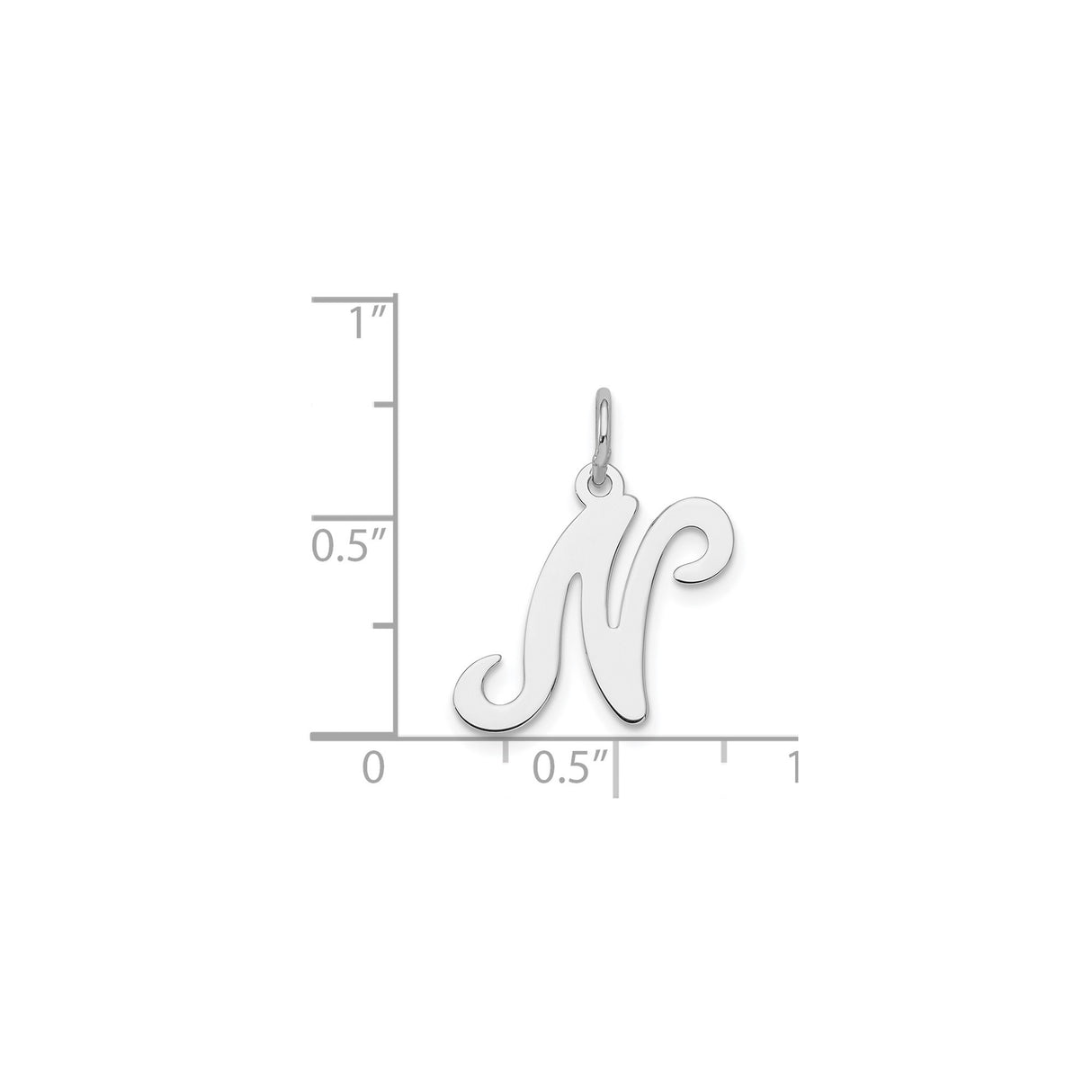 Sterling Silver Initial N Pendant, Polished Cursive Letter Charm for Necklace or Bracelet