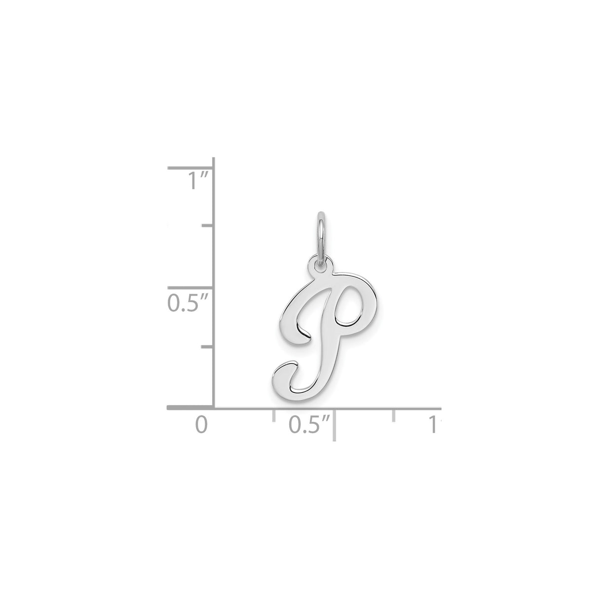 Sterling Silver Pendant Charm with Script Letter P Design, Polished Alphabet Jewelry for Women