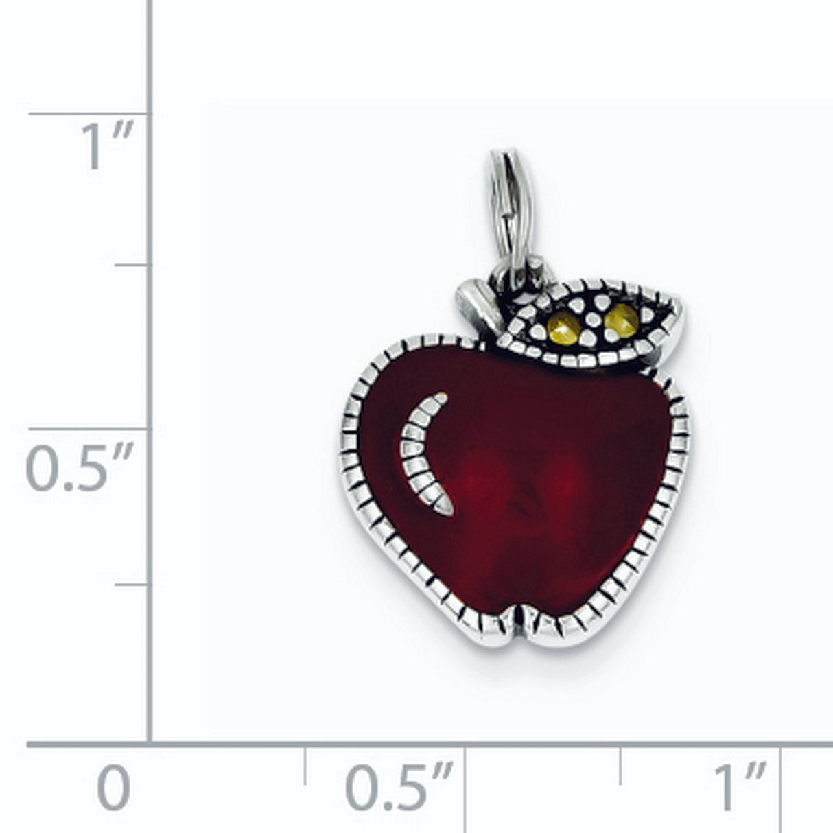 Sterling Silver Apple Pendant with Red Enamel and Yellow Gemstone Accent for Women