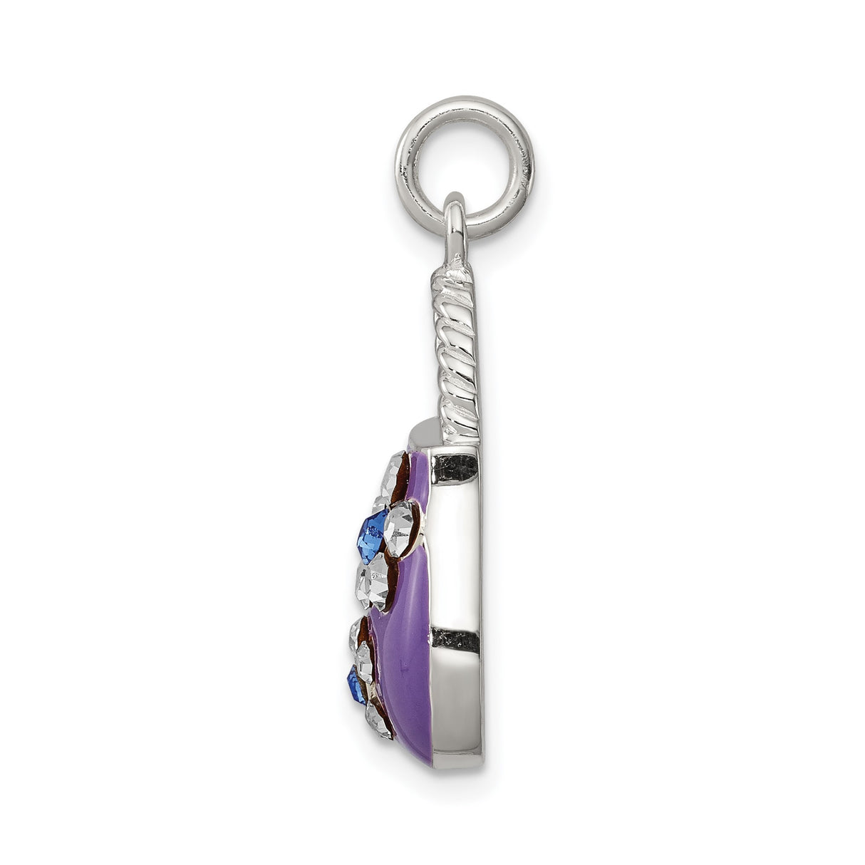 Sterling Silver Handbag Charm Pendant with Cubic Zirconia, Purple Enamel Purse Design