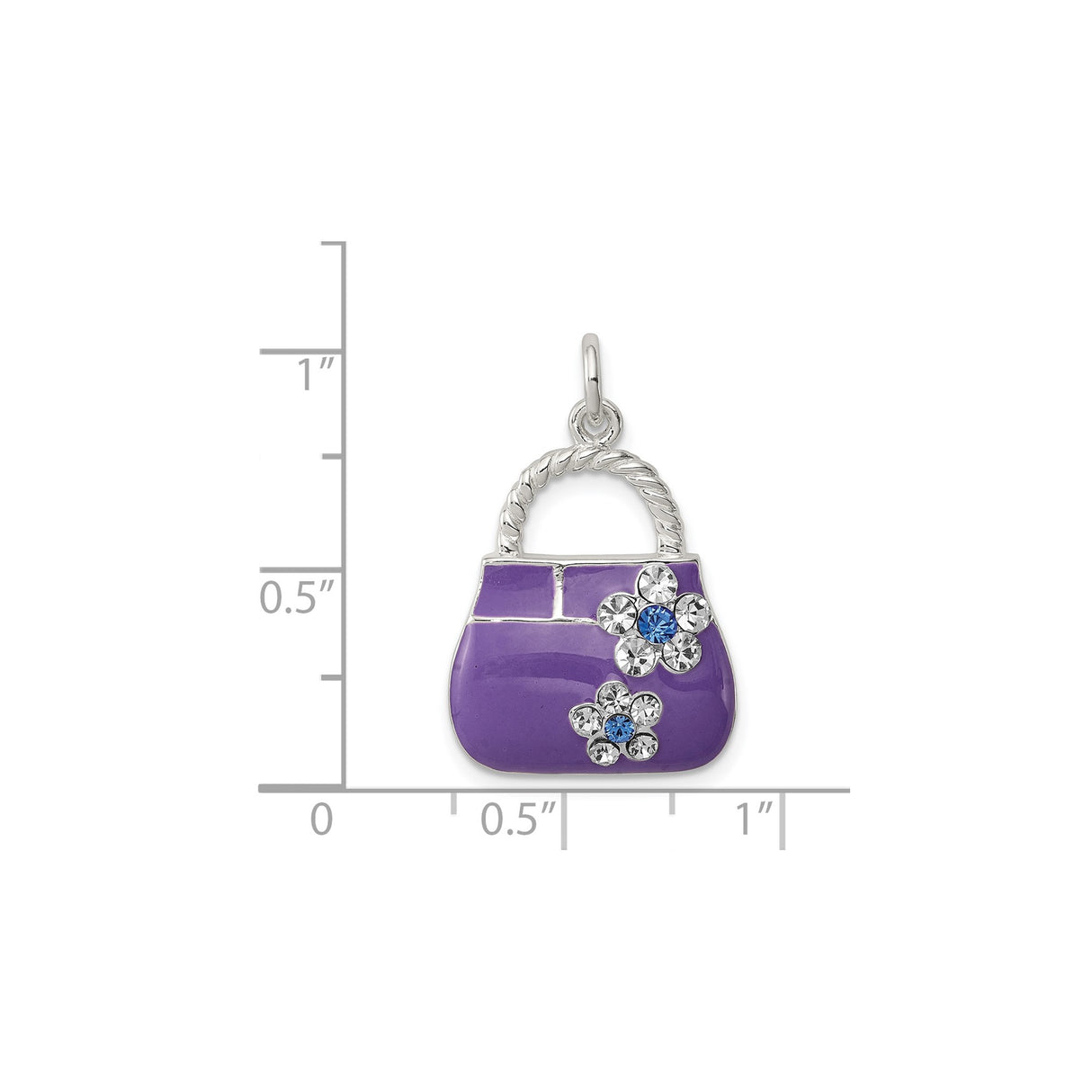 Sterling Silver Handbag Charm Pendant with Cubic Zirconia, Purple Enamel Purse Design