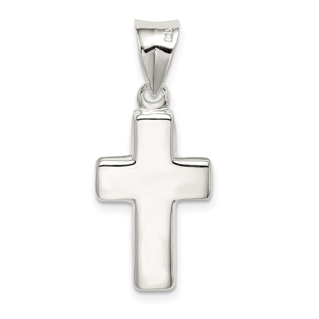 Sterling Silver Cross Pendant with Rounded Edges, High Polish Finish, Minimalist Design