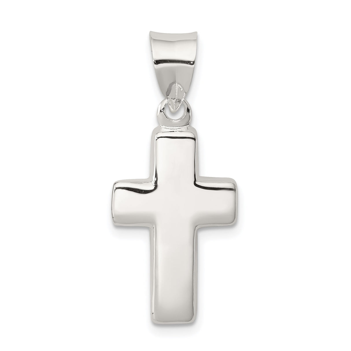 Sterling Silver Cross Pendant with Rounded Edges, High Polish Finish, Minimalist Design