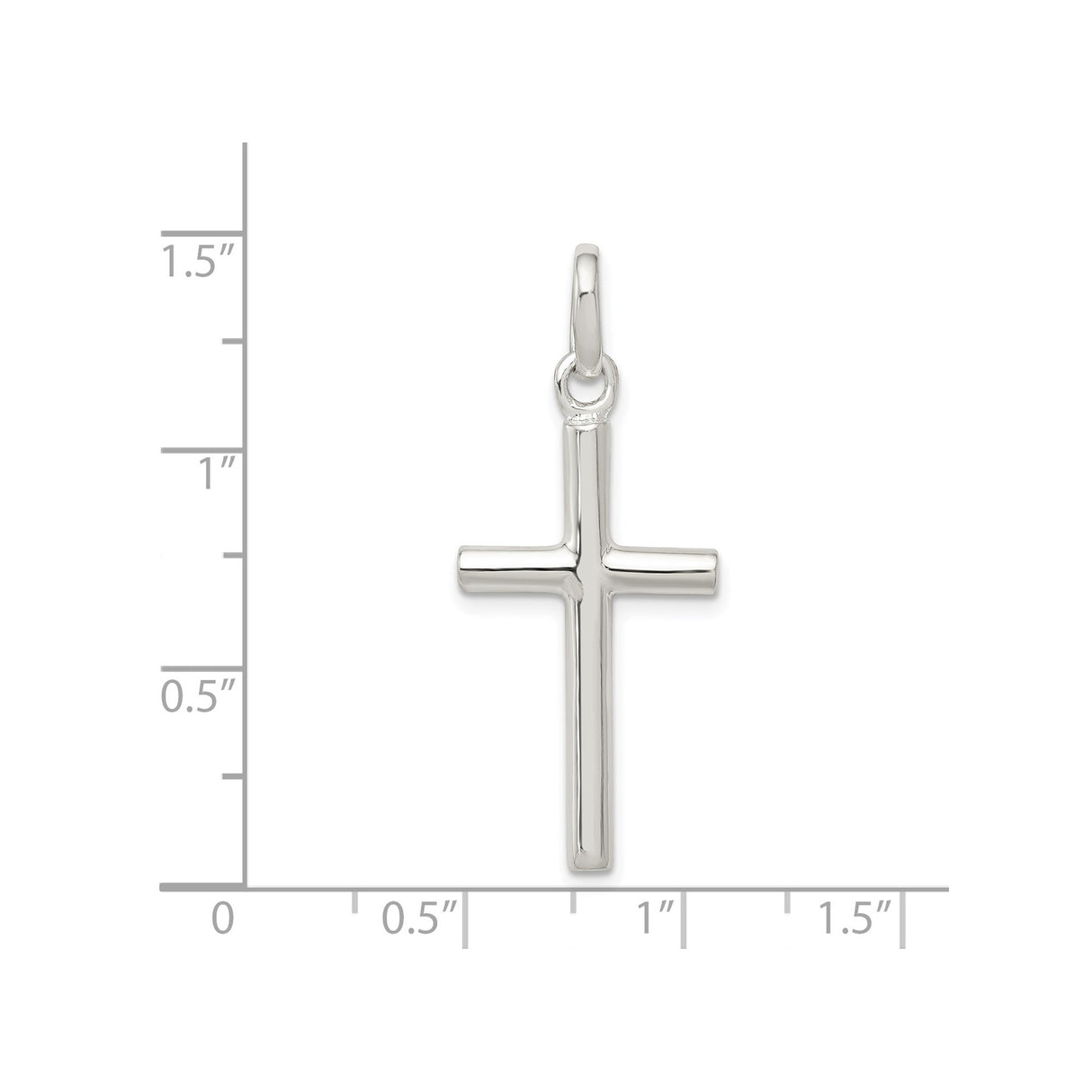 Sterling Silver Cross Pendant with Mirror Finish, Modern Slender Latin Cross Design