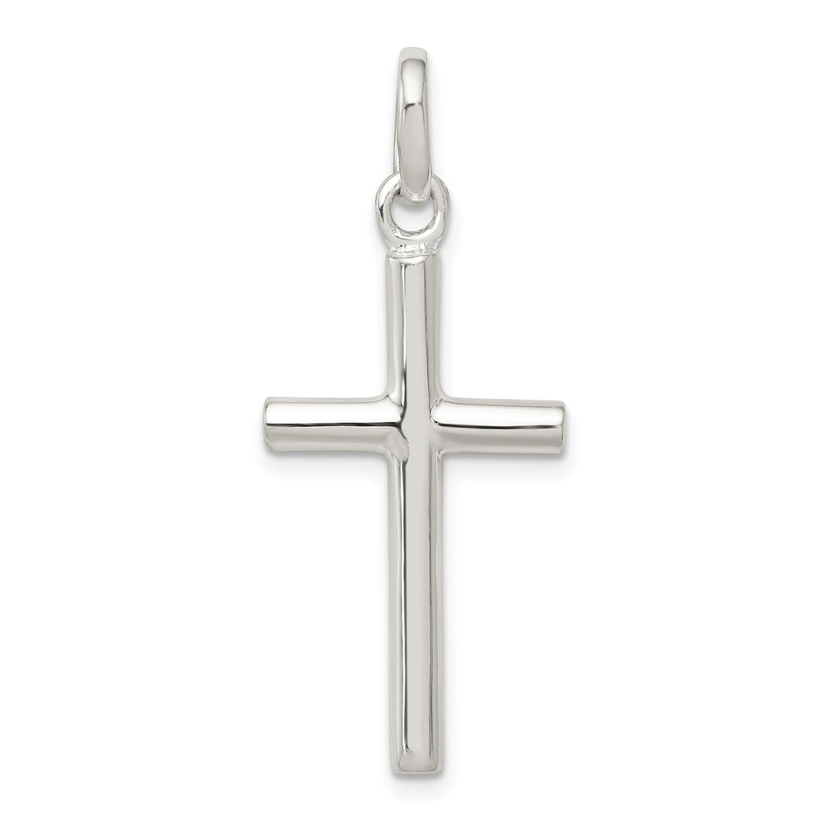 Sterling Silver Cross Pendant with Mirror Finish, Modern Slender Latin Cross Design