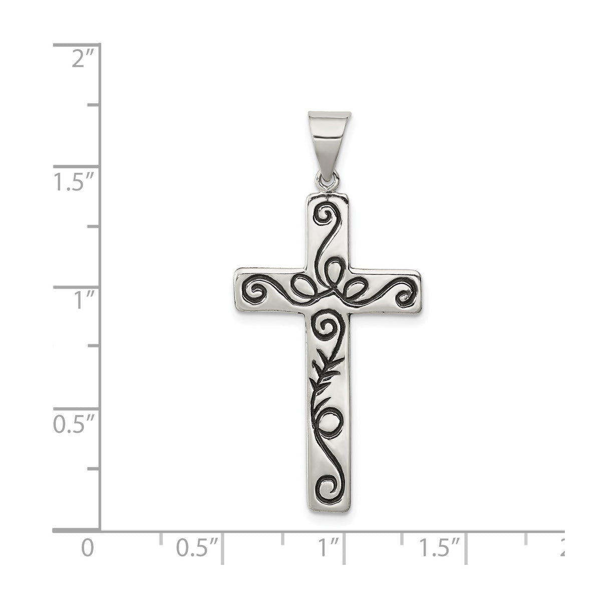 Sterling Silver Cross Pendant with Scroll Detail, Oxidized Latin Faith Design