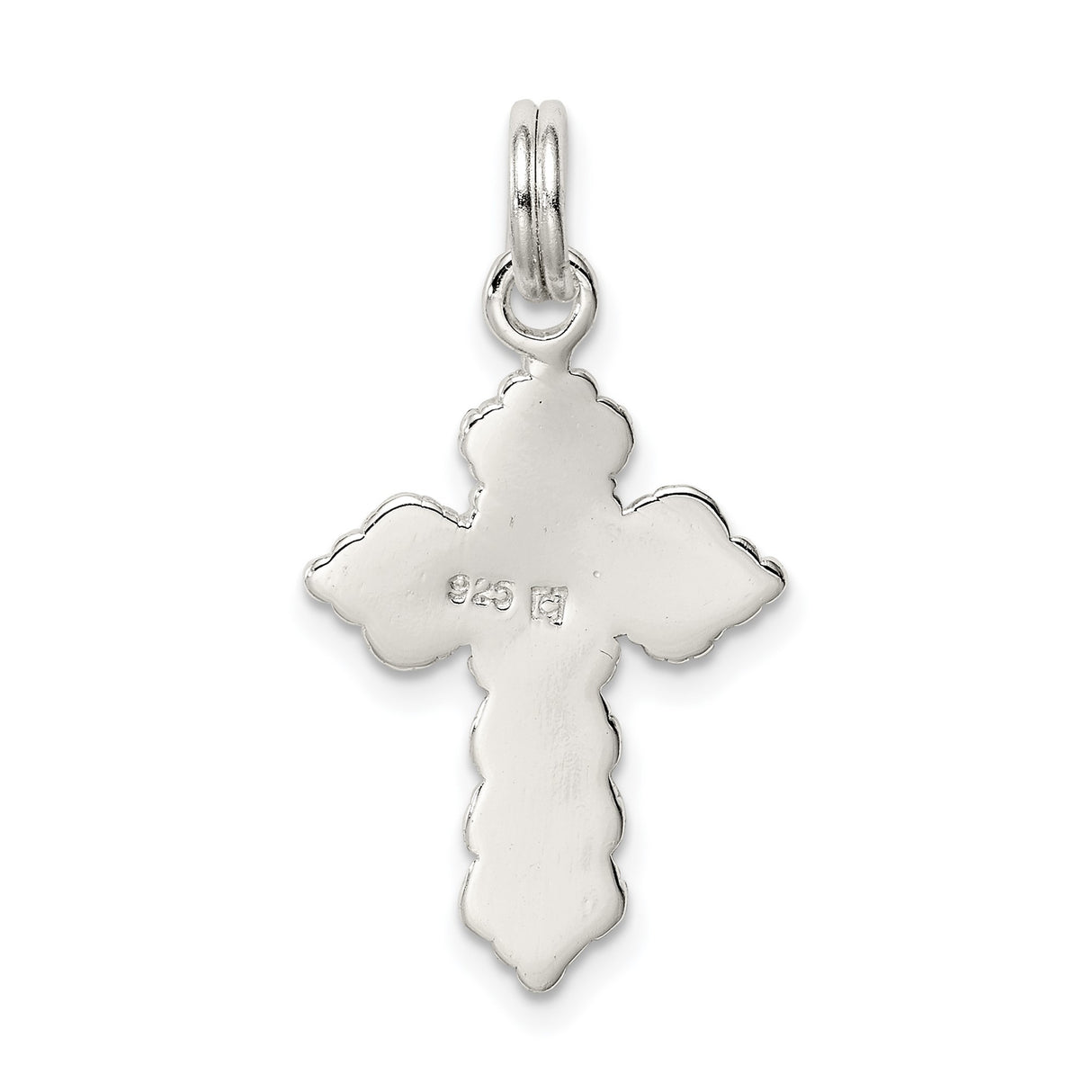 Sterling Silver Cross Pendant with Floral Edge and Beaded Detailing