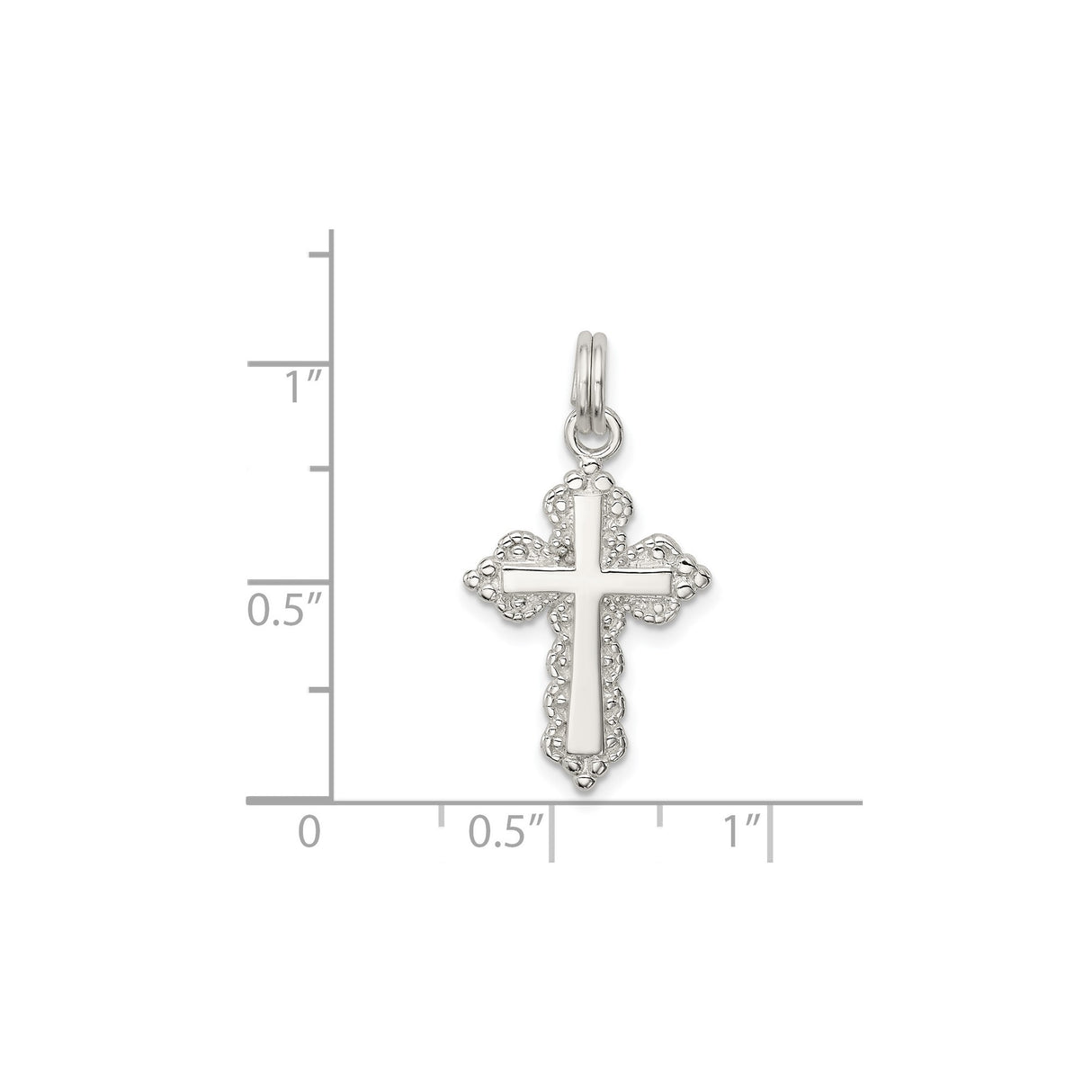 Sterling Silver Cross Pendant with Floral Edge and Beaded Detailing