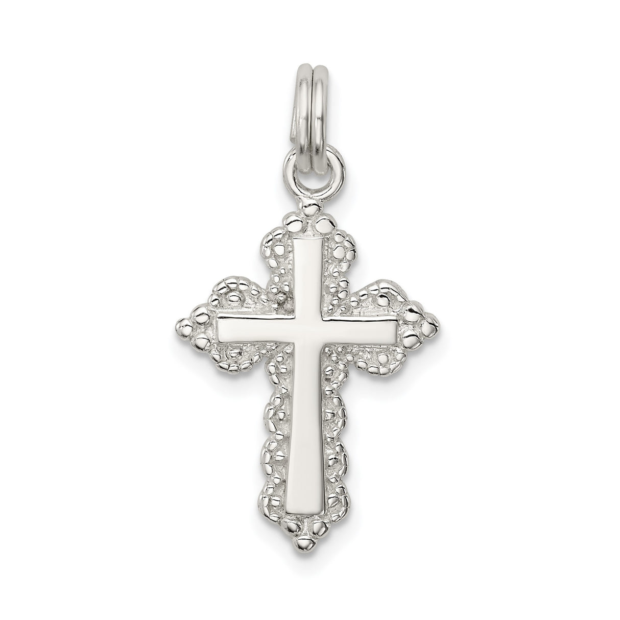 Sterling Silver Cross Pendant with Floral Edge and Beaded Detailing