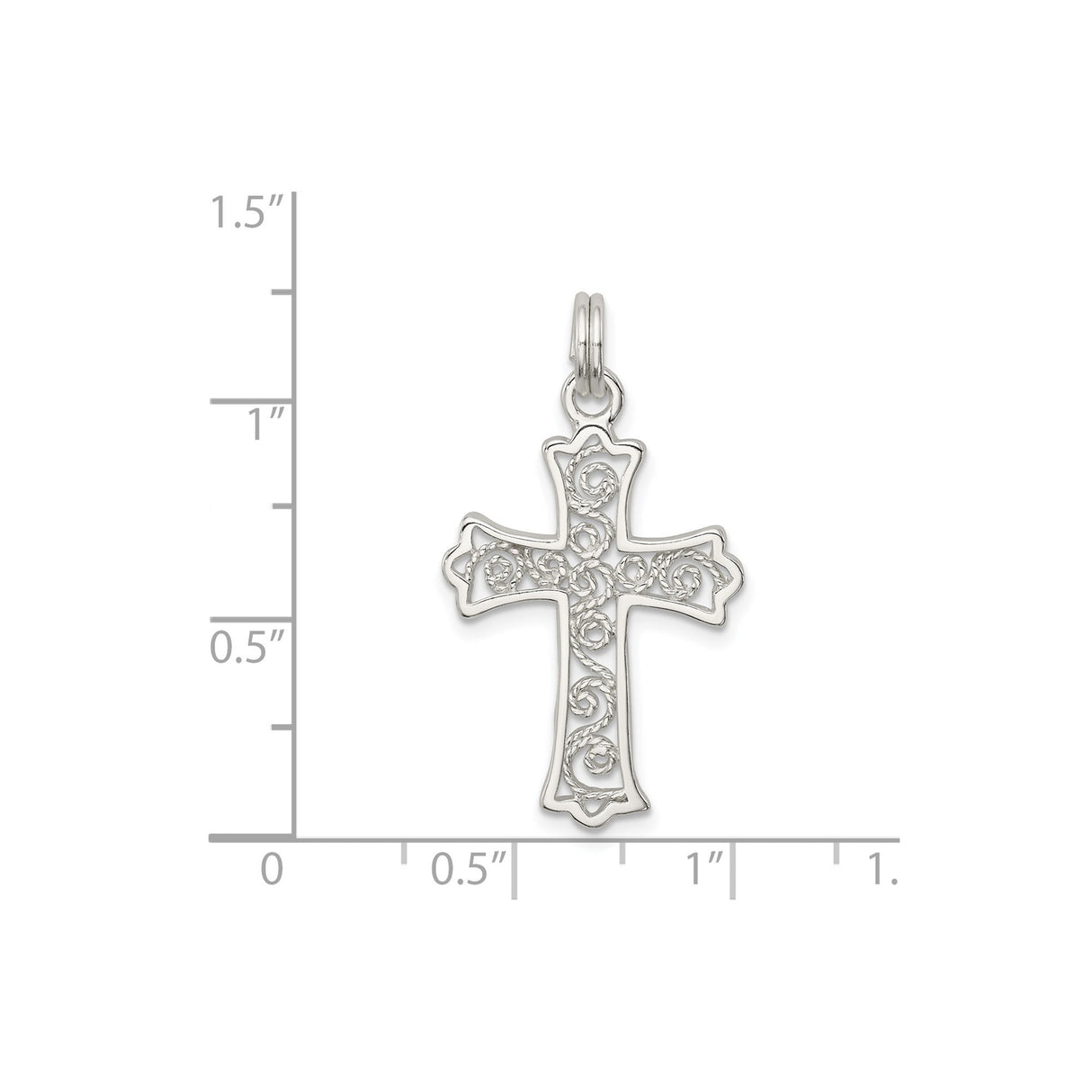 Sterling Silver Cross Pendant with Filigree, Rope Detail, and Fleur de Lis Accents