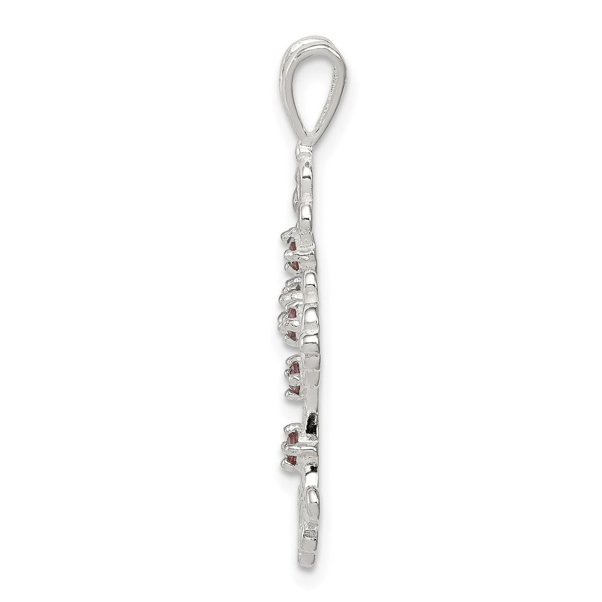 Sterling Silver Cross Pendant with Purple Amethyst and Cubic Zirconia, Vintage Scrollwork Design