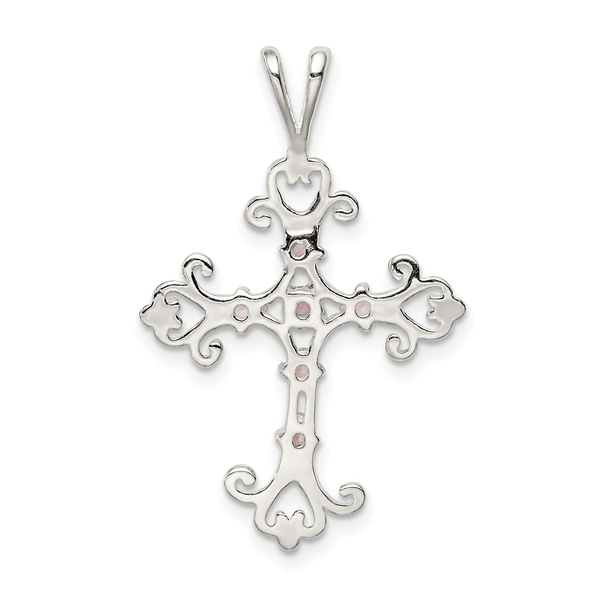 Sterling Silver Cross Pendant with Purple Amethyst and Cubic Zirconia, Vintage Scrollwork Design
