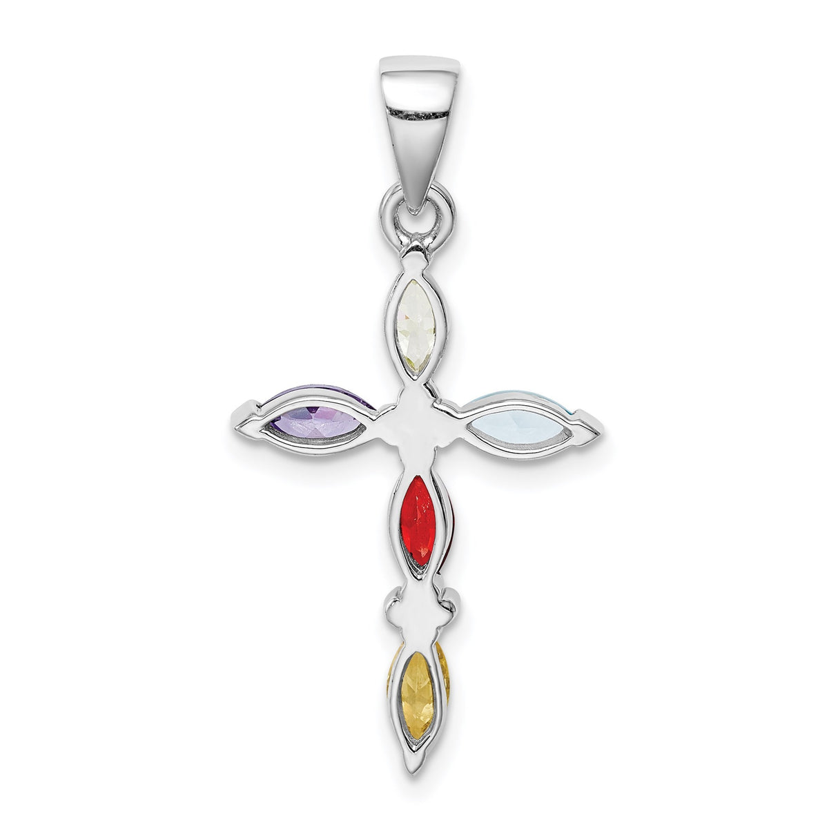 Sterling Silver Cross Pendant with Multicolor Cubic Zirconia Marquise Stones, Unisex Faith Jewelry