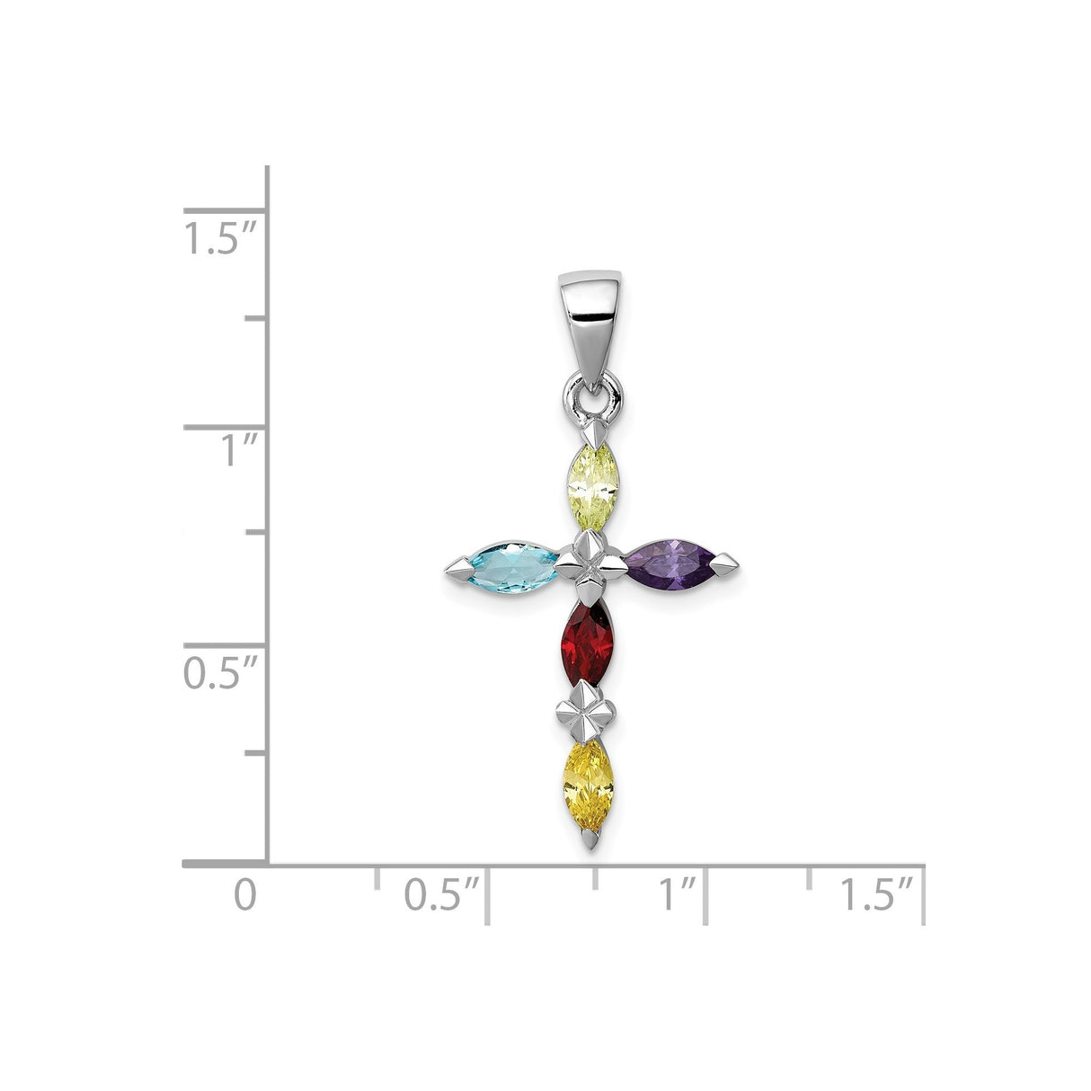 Sterling Silver Cross Pendant with Multicolor Cubic Zirconia Marquise Stones, Unisex Faith Jewelry