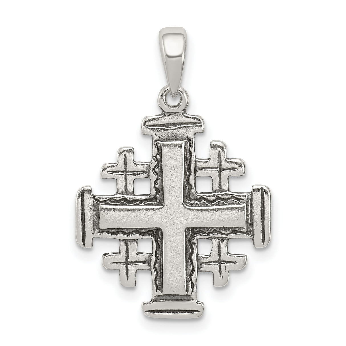 Antiqued Jerusalem Crusader Cross Charm Pendant in Real 925 Sterling Silver