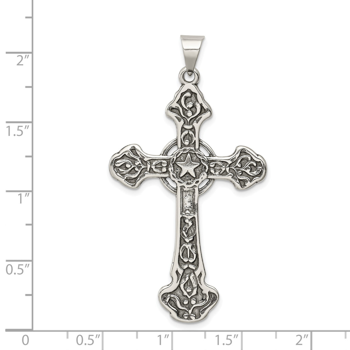 Sterling Silver Cross Pendant with Flared Arms and Textured Scroll Design