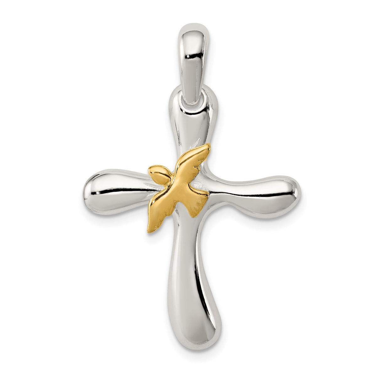 Sterling Silver Dove Cross Pendant, Minimal Christian Jewelry Symbolizing Faith and Hope