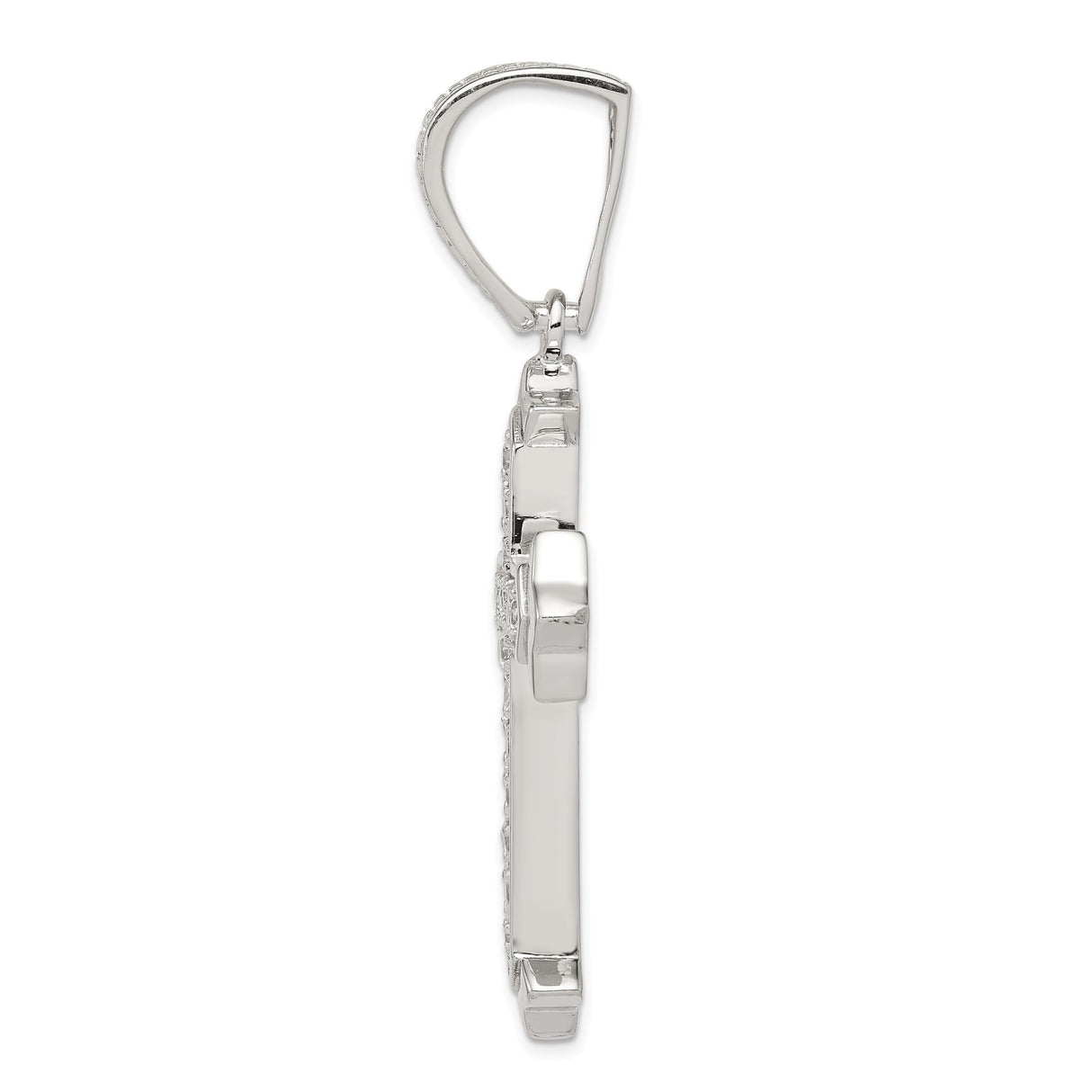 Sterling Silver Cross Pendant with Cubic Zirconia Flare Tip Design and Textured Bail