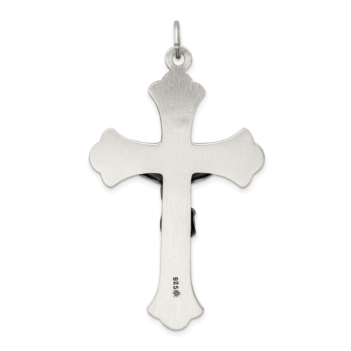 Sterling Silver Crucifix Cross Pendant with Flared Edge and Dimensional Jesus Detail