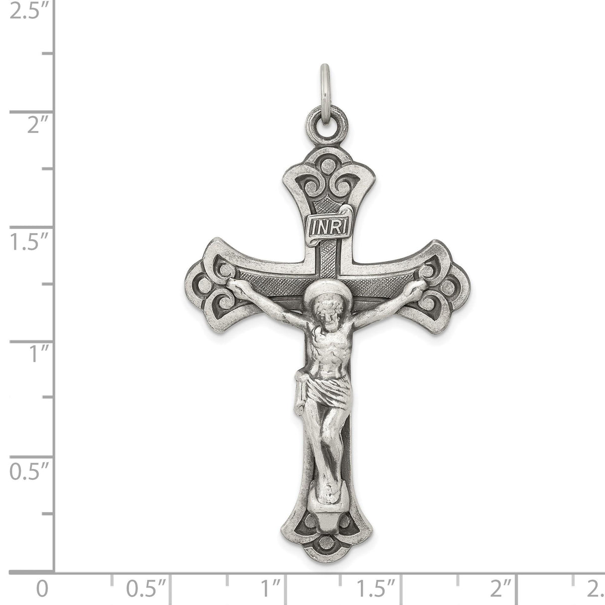 Sterling Silver Crucifix Cross Pendant with Flared Edge and Dimensional Jesus Detail