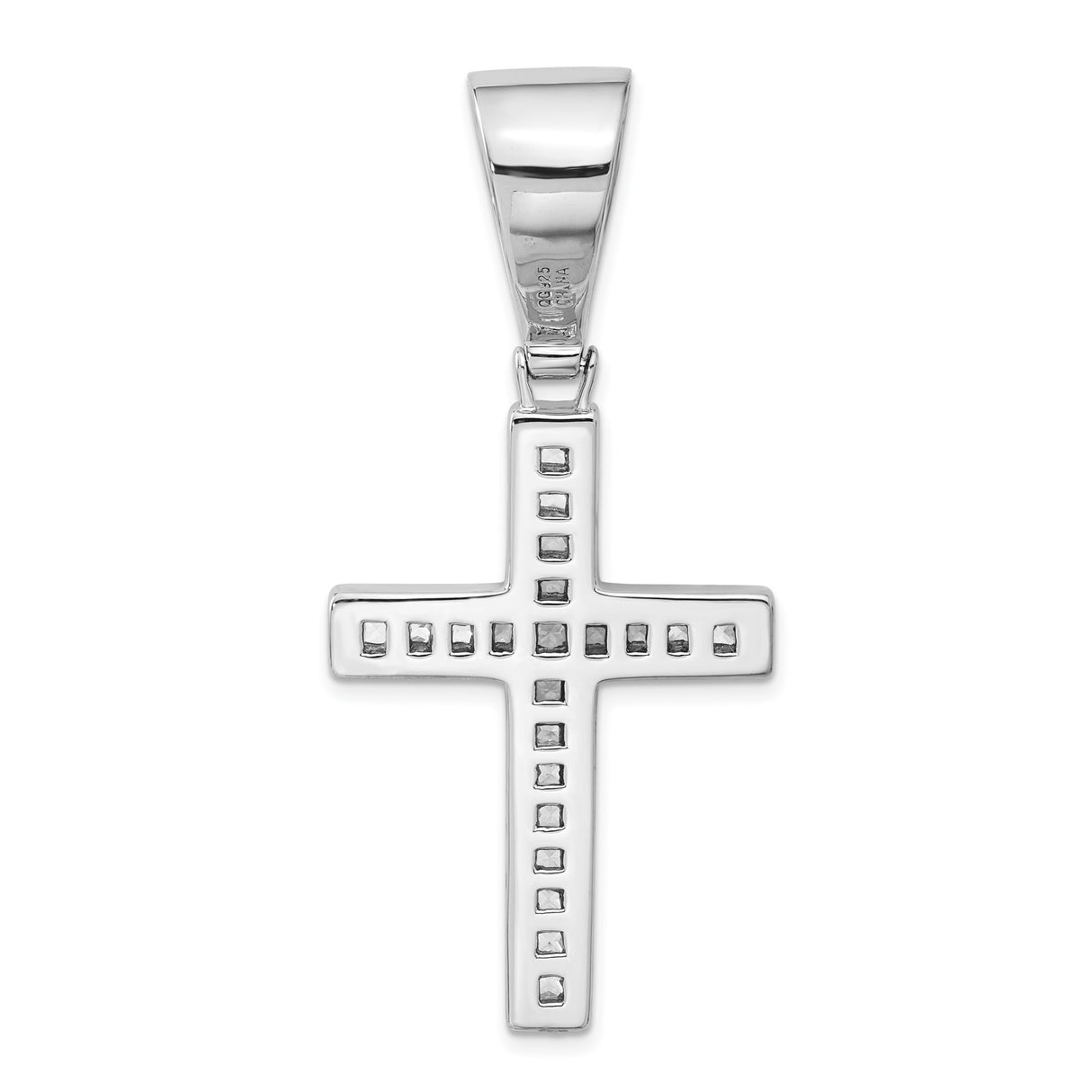 Sterling Silver Cross Pendant with Square Diamonds and Cubic Zirconia, Modern Four Arm Design