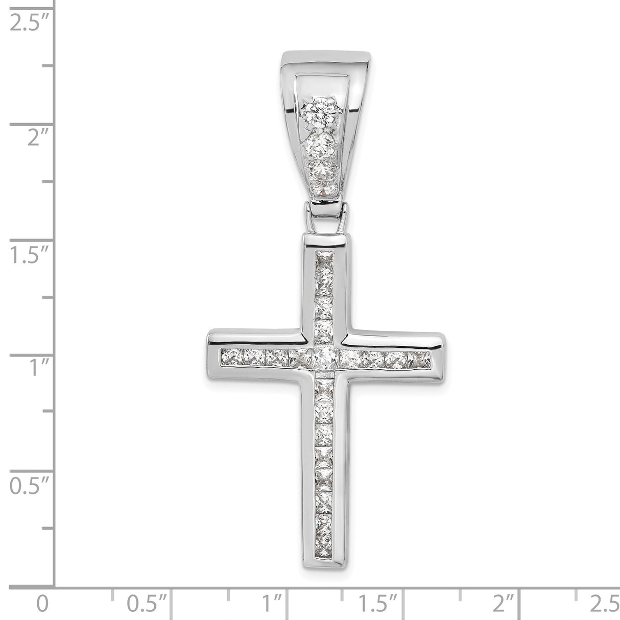 Sterling Silver Cross Pendant with Square Diamonds and Cubic Zirconia, Modern Four Arm Design