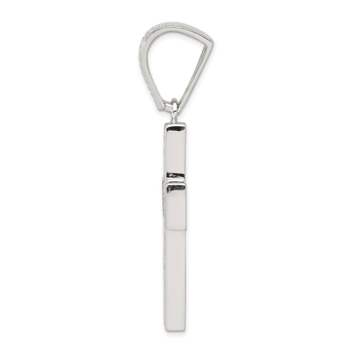 Sterling Silver Cross Pendant with Cubic Zirconia and Textured Bail in Modern Style