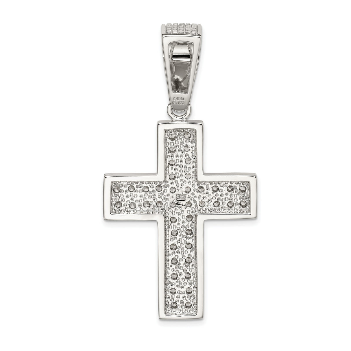 Sterling Silver Cross Pendant with Cubic Zirconia and Textured Bail in Modern Style