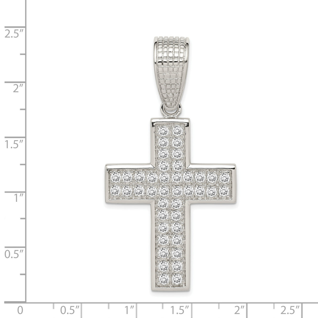 Sterling Silver Cross Pendant with Cubic Zirconia and Textured Bail in Modern Style