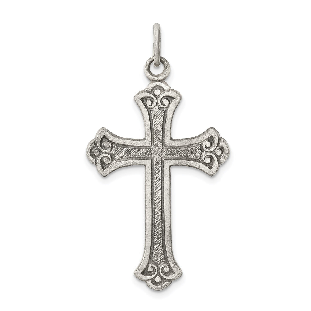 Sterling Silver Cross Pendant with Ornate Baroque Scrollwork, Spiritual Design for Men and Women