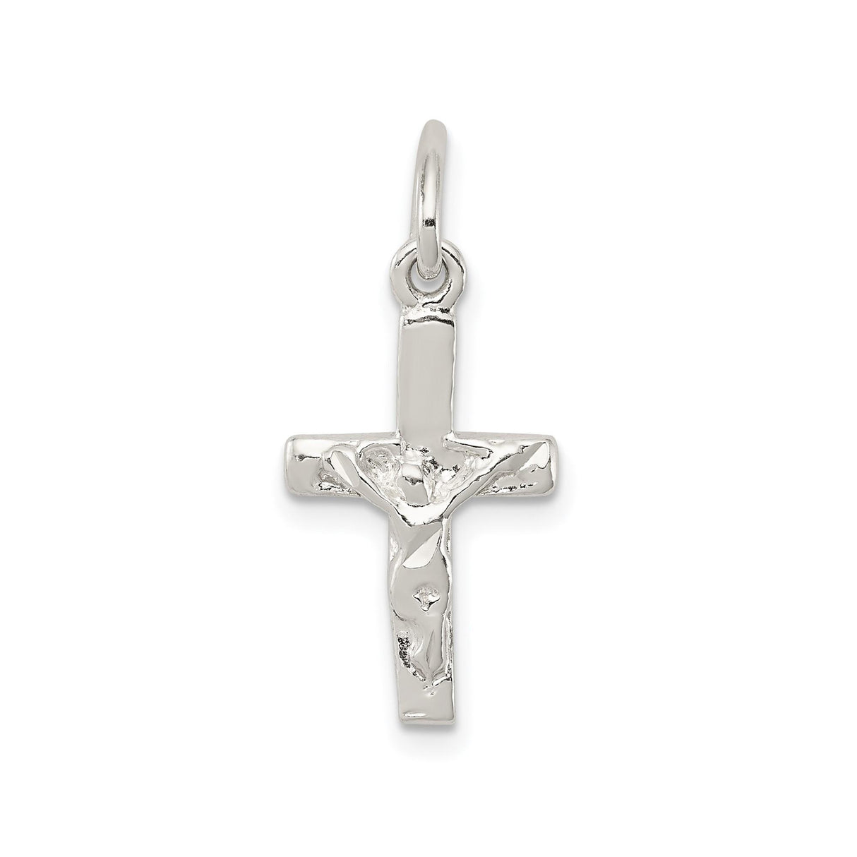 Sterling Silver Crucifix Cross Pendant with Raised Jesus Figure and Textured Design