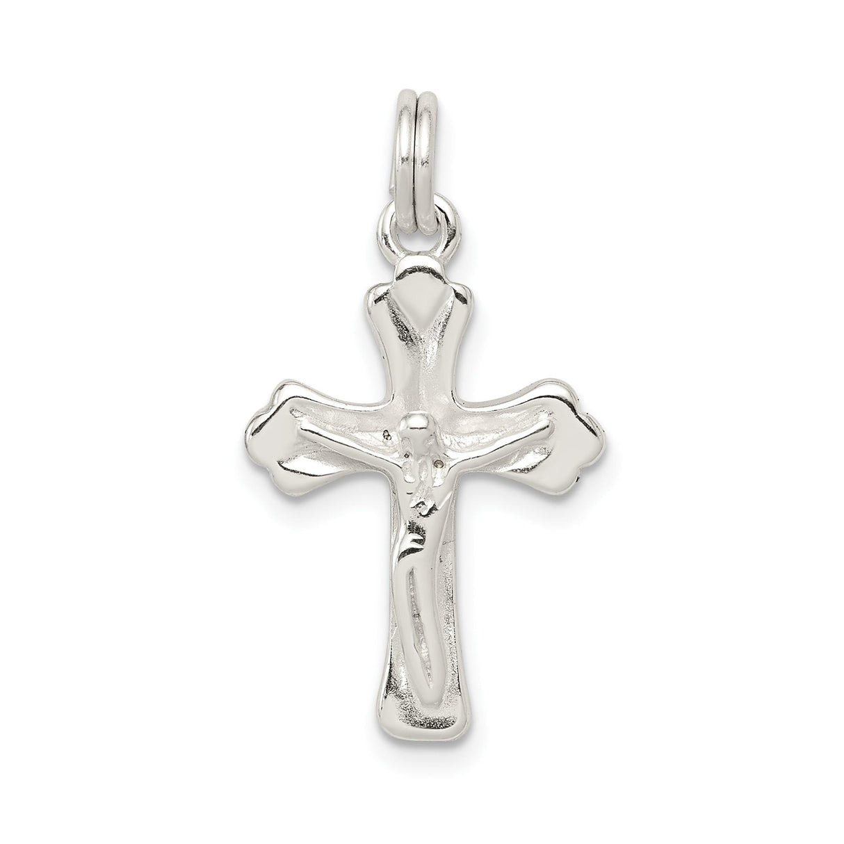 Sterling Silver Crucifix Pendant with Detailed Christ Figure and Flared Cross Design