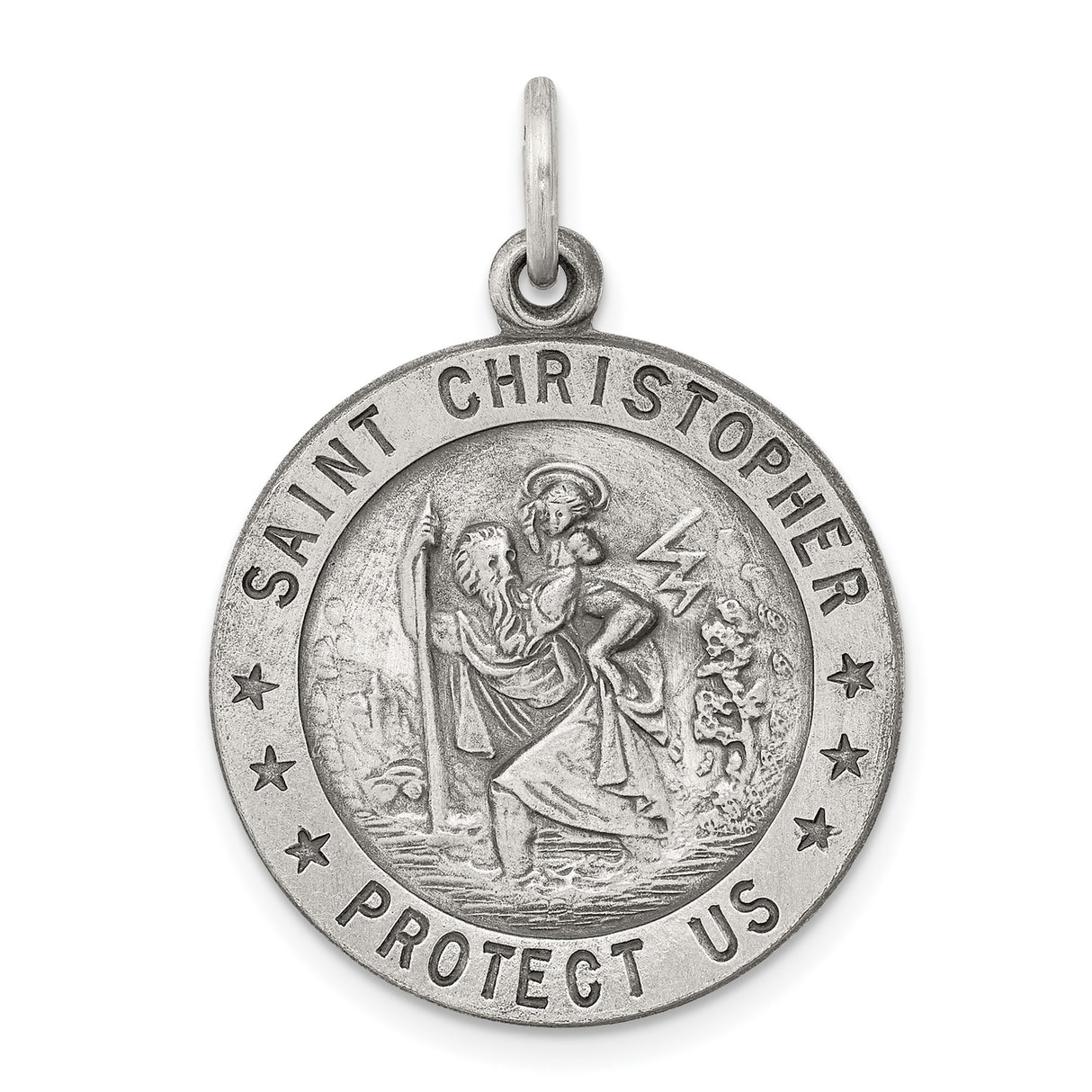 Sterling Silver Saint Christopher Medal Pendant, Travel Protection Religious Jewelry