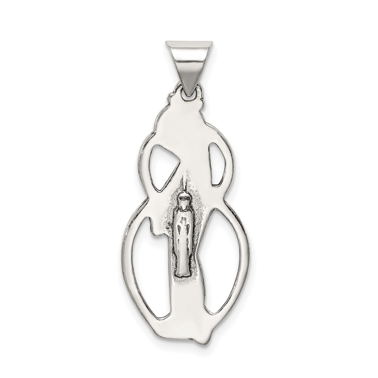Sterling Silver Virgin Mary Pendant with Halo and Flowing Robe Christian Medal Charm