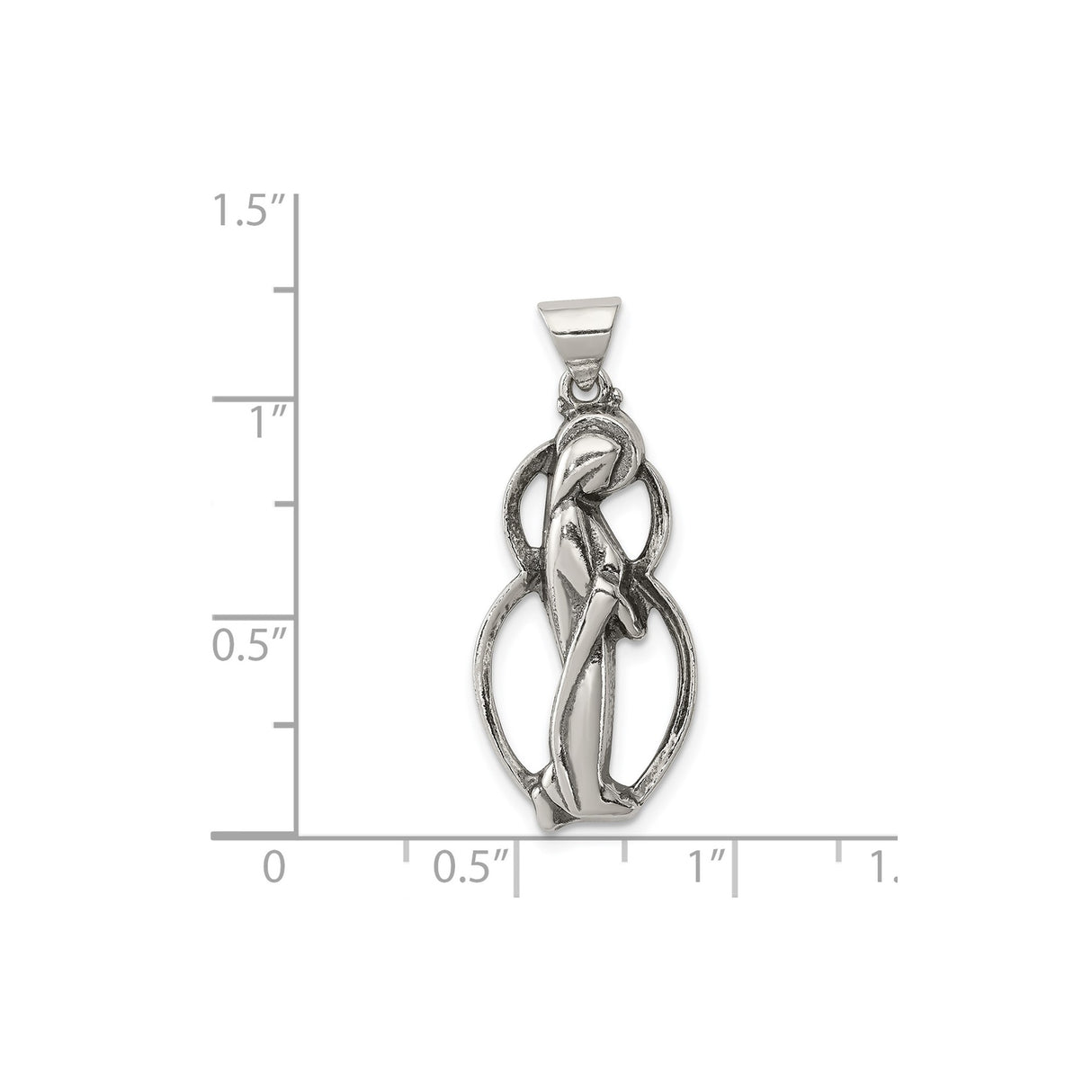 Sterling Silver Virgin Mary Pendant with Halo and Flowing Robe Christian Medal Charm