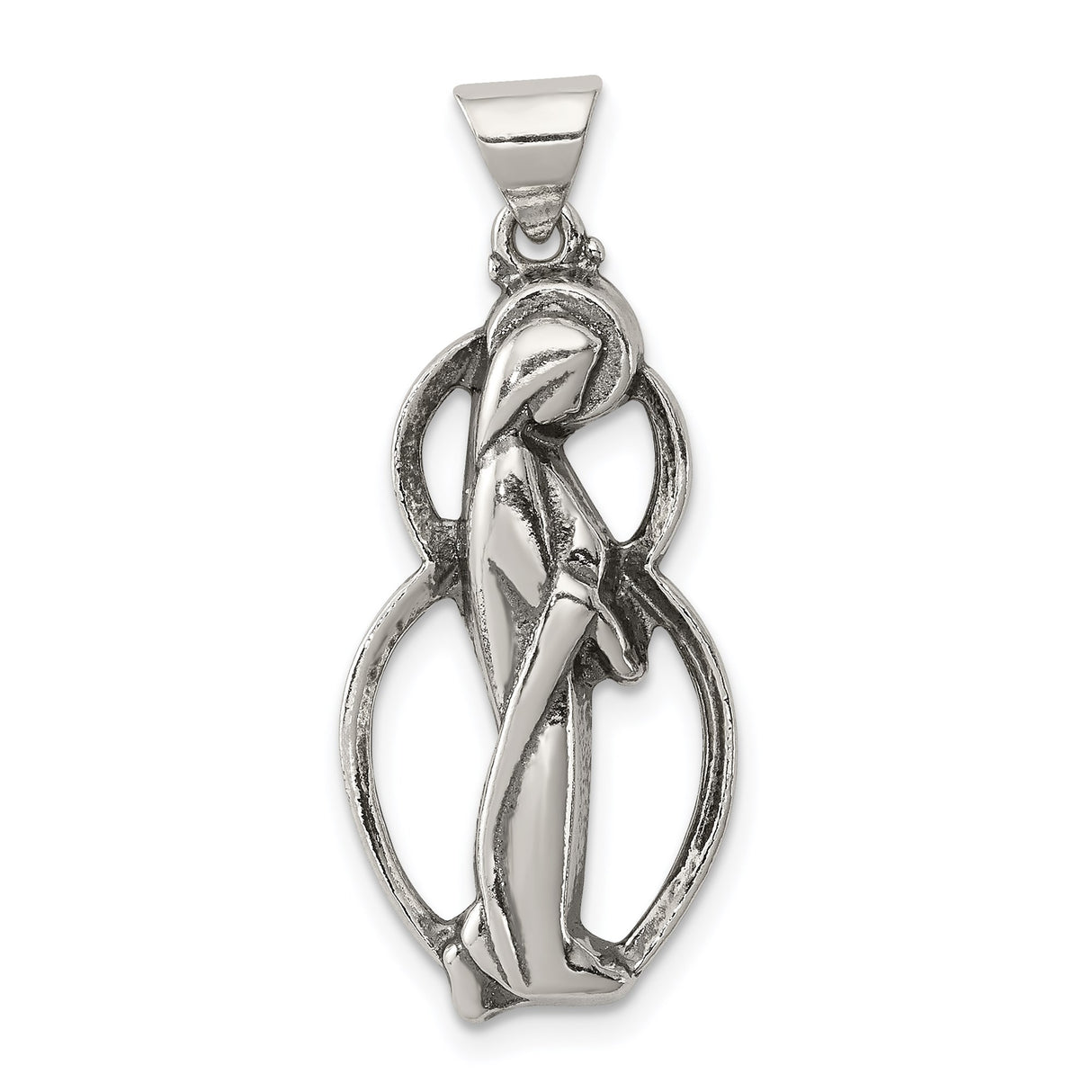 Sterling Silver Virgin Mary Pendant with Halo and Flowing Robe Christian Medal Charm
