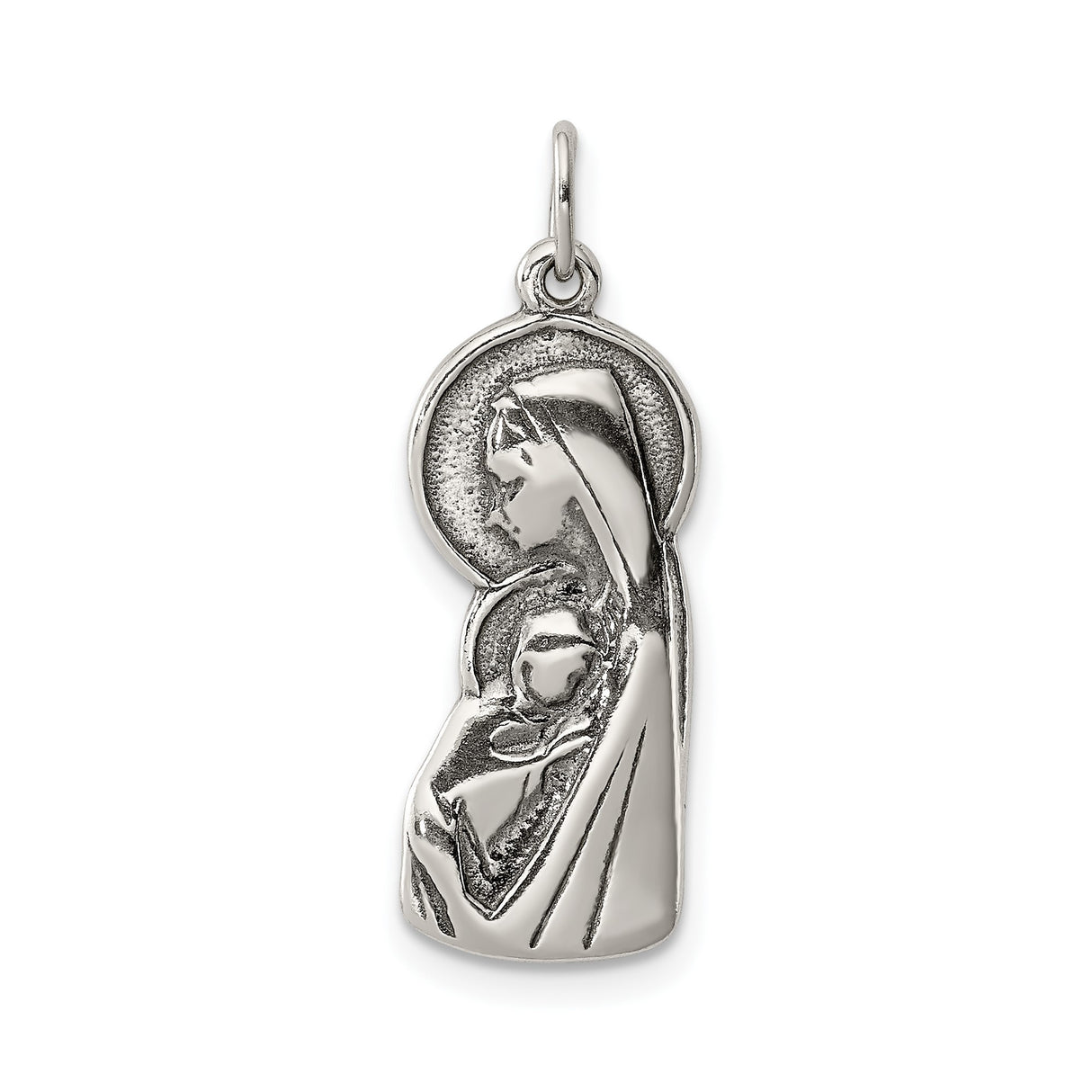 Sterling Silver Virgin Mary and Jesus Pendant, Christian Catholic Religious Medal for Women