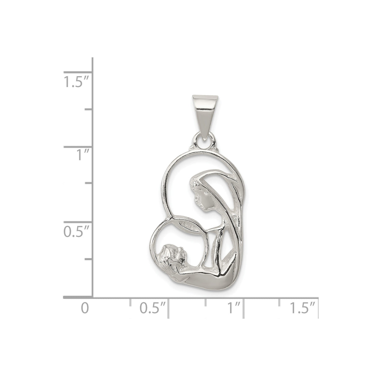 Sterling Silver Virgin Mary Pendant with Abstract Mary and Jesus Design, Christian Medal