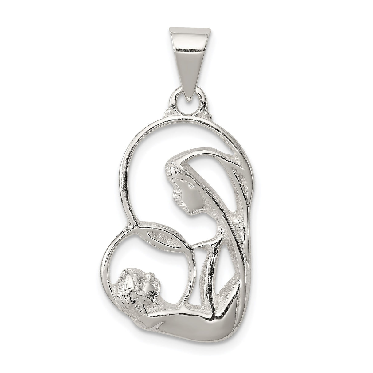 Sterling Silver Virgin Mary Pendant with Abstract Mary and Jesus Design, Christian Medal