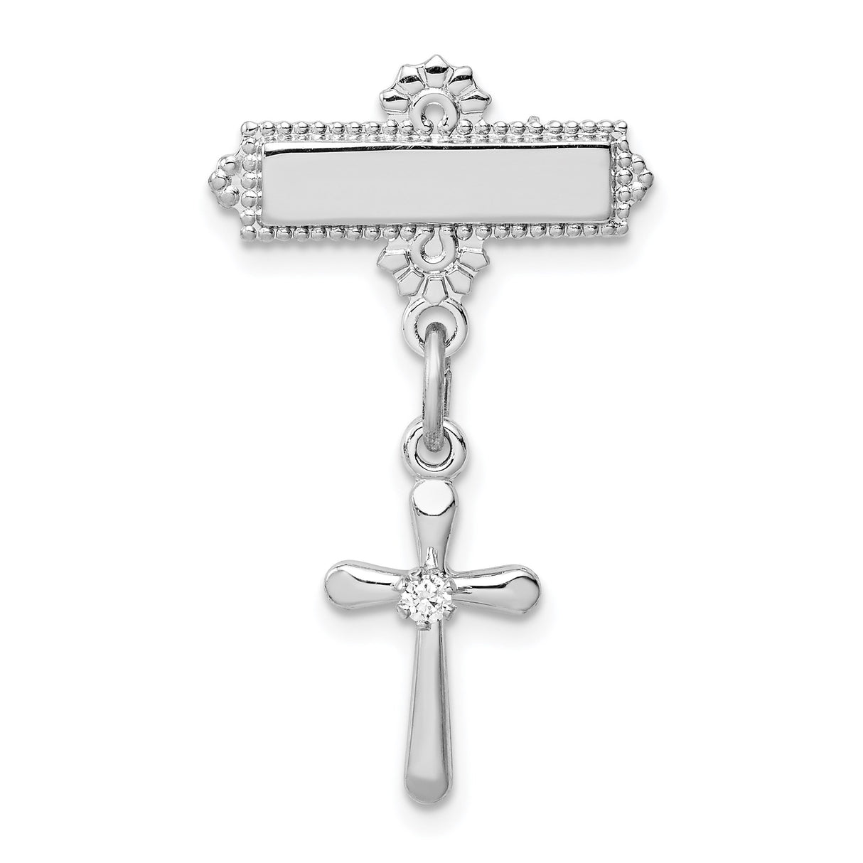Sterling Silver Cross Pendant with Cubic Zirconia, Floral Accents, Vintage Faith Design