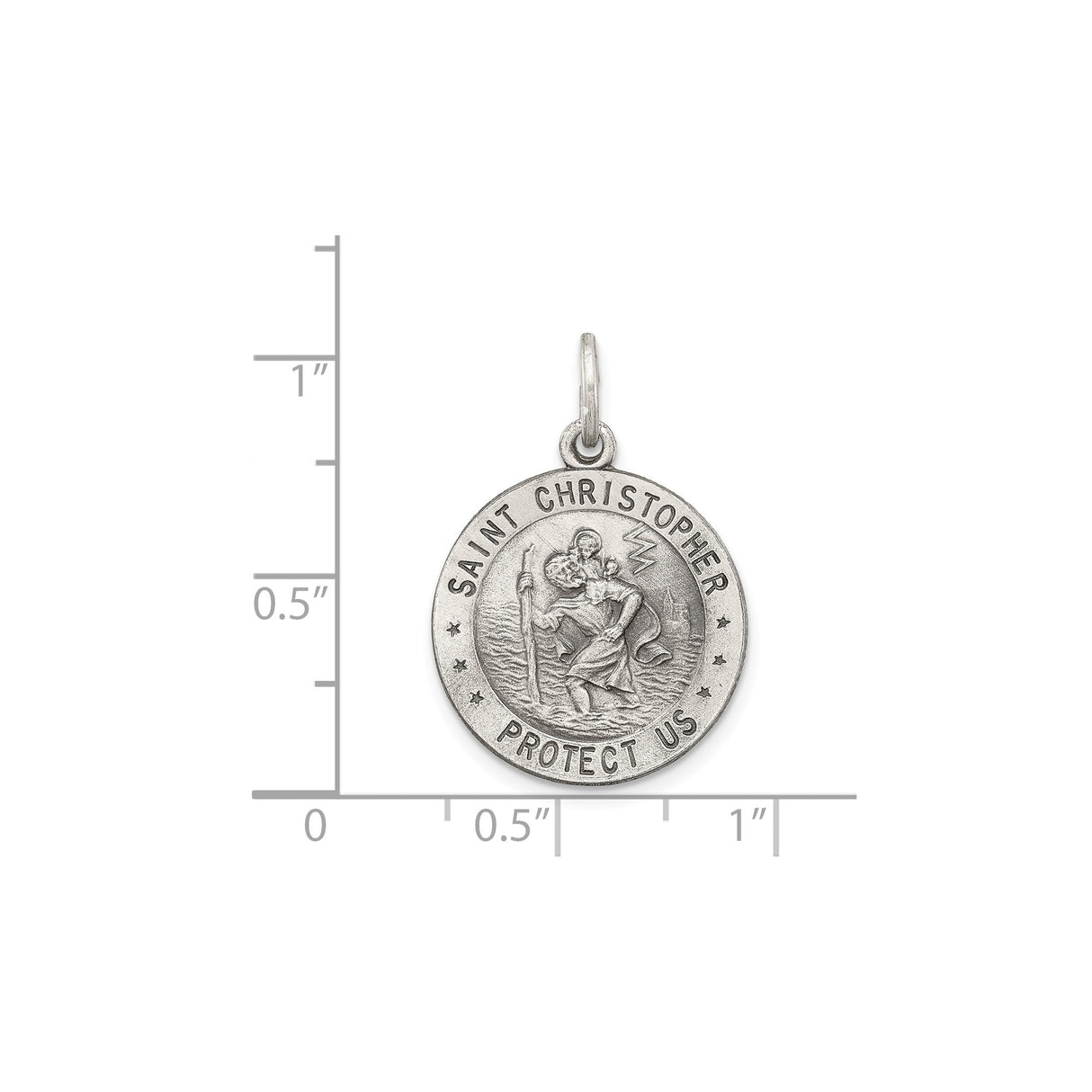 Sterling Silver Saint Christopher Travel Pendant with Satin Finish , Round Protection Medal