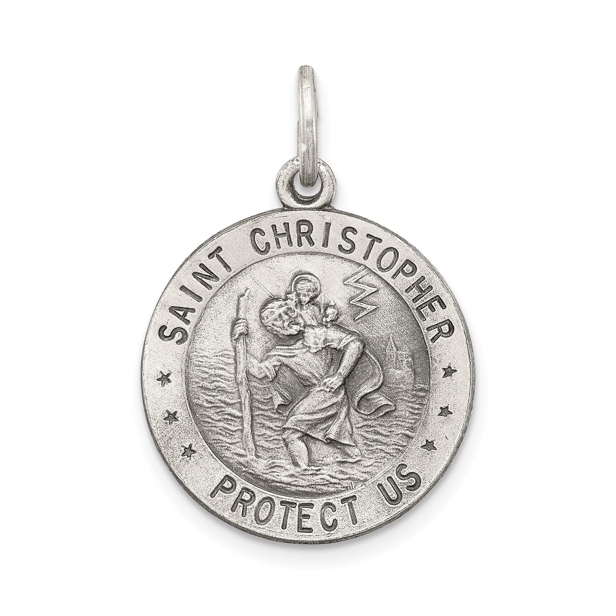 Sterling Silver Saint Christopher Travel Pendant with Satin Finish , Round Protection Medal