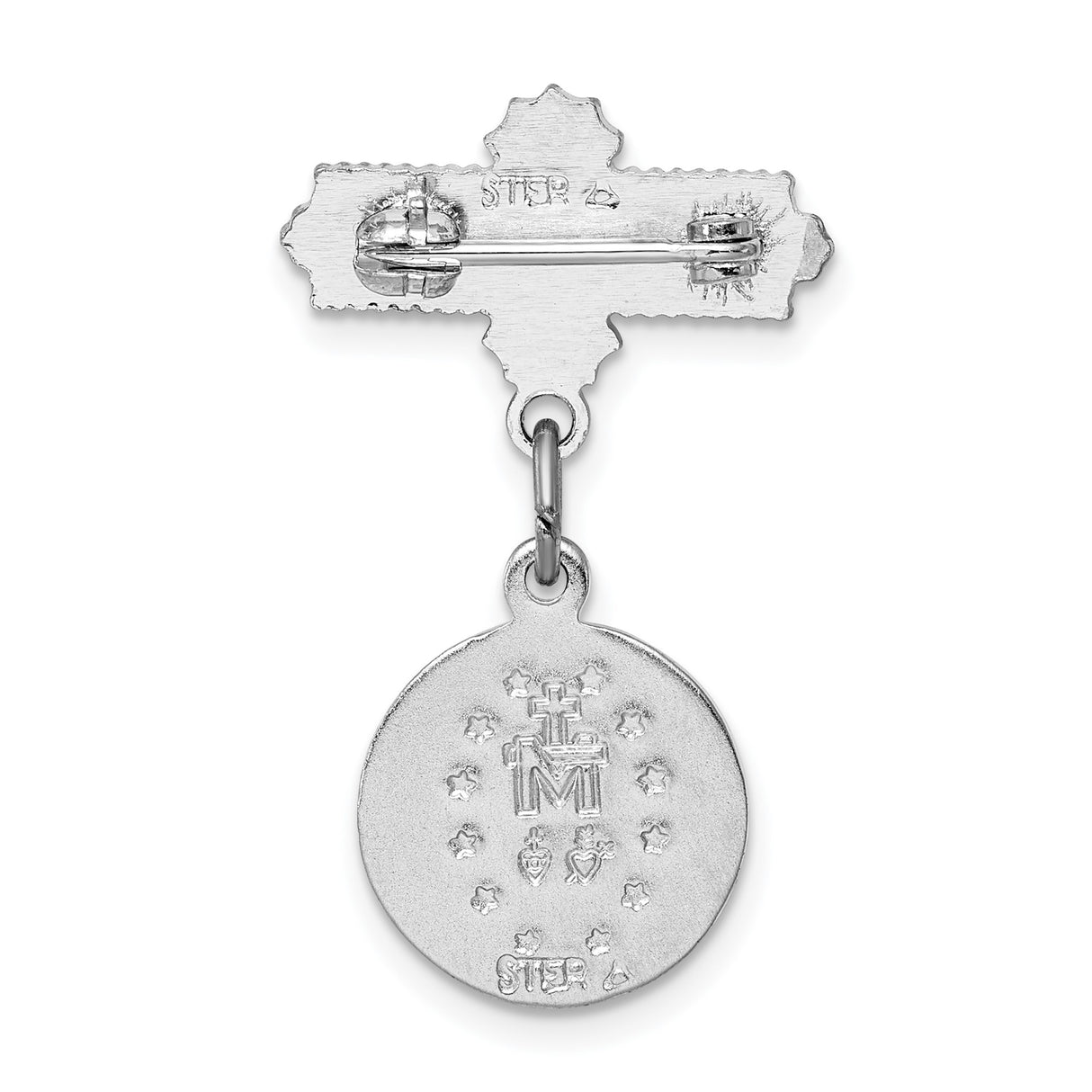 Miraculous Medal Pin Charm Pendant in Real 925 Sterling Silver