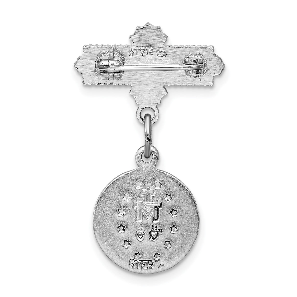 Enameled Miraculous Medal Pin Charm Pendant in Real 925 Sterling Silver